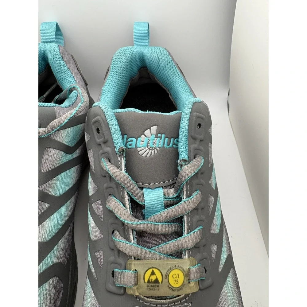 Nautilus Steel Toe Mens Work Shoes N2485W Gray Teal Safety Toe Sneakers 6M